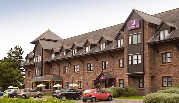 Outside view of Premier Inn Carlisle Central hotel showing free parking outside